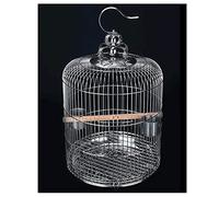 Parrot Cage Stainless Steel Bird Cage, Silver Flight Cage with Hook and Detachable Tray, Round Birdcage with Rolling Stand and Feeder Breeding Box