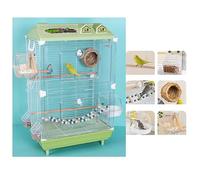 Parrot Cage with Triple Mesh Walls & Clear View Front - Pull-Out Base, Overhead Decoration & Sturdy Frame(Green)