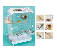 Parrot Cage with Triple Mesh Walls & Clear View Front - Pull-Out Base, Overhead Decoration & Sturdy Frame(White)