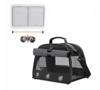 Parrot Carrier Parrot Travel Cage Panoramic View Breathable with Perch Removable Tray Food Cup Standing Net for Conures Parakeet Budgie (Black)