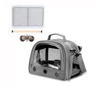Parrot Carrier Parrot Travel Cage Panoramic View Breathable with Perch Removable Tray Food Cup Standing Net for Conures Parakeet Budgie (Grey)