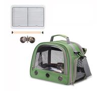 Parrot Carrier Parrot Travel Cage Panoramic View Breathable with Perch Removable Tray Food Cup Standing Net for Conures Parakeet Budgie (Green)