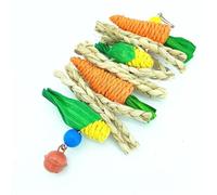 Parrot Chew Grind Teeth Bird Toy Hamster Rabbit Toy Birds Swing Cage Hanging Accessory Handwoven Carrot Corn Vine Ball(Green)