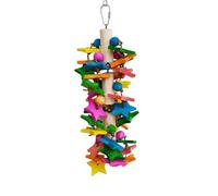 Parrot Chew Toys - Cage Pendant 31 x 10 cm, Natural Wooden Hanging Toy, Durable Bird Accessory for Grey Carothe Post | Metal Hook Decoration for Cage Fun