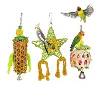 Parrot Chew Toys - Parrot Chewers | Woven Parrot Chewers Toys | Cage Bird Cage Toys | 3PC Natural Bird Perch Chewing Bird Toys, Pentagram, Cylindrical, Spherical For Macaws, African Gray Parrots