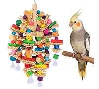 Parrot Chewing Toys, Multicoloured Wooden Blocks with Corn Cob & Vine Balls, Foraging & Climbing Toys for Large Parrots, African Grey, Macaws, Cockatoos & Amazon Parrots