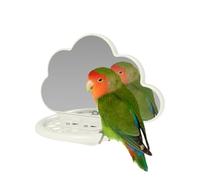 Parrot Cockatiel Perch Mirror - Bird Cage Enrichment Toy with Feeding Cup, Interactive Mirror Perch Stand for Small Birds, Parakeets, Cockatiels, and Pet Birds for Entertainment and Activity