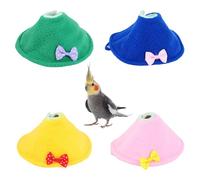 Parrot Collar,4 PCS Adjustable Magic Sticker Parakeet Anti-Bite Cones Pink/Blue/Yellow/Green for Bird Budgerigars Lovebirds Cockatiels