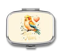 Parrot Conure Bird Mom Portable Pill Organizer with 2 Compartments Square Medicine Box Compact Travel Pharmacy Case