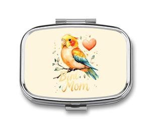 Parrot Conure Bird Mom Portable Pill Organizer with 2 Compartments Square Medicine Box Compact Travel Pharmacy Case