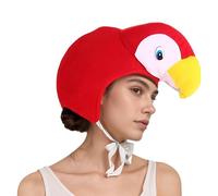 Parrot Costume Hat for Adults Kids Cute Plush Parrot Hat Bird Headpiece Bird Costume Hats Dress Up Party Headwear Novelty Cosplay Props for Animal-Themed Party Cosplay Halloween (Red, S)