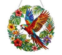 Parrot Dreamcatcher Suncatcher - Stained Glass Effect Window Hanging - Mystical Parrot Acrylic Ornament - Colourful Fantasy Sun Catchers for Windows Indoor Outdoor Garden Home Decor