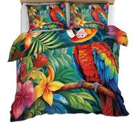 Parrot Duvet Cover Set Watercolor Animal Feather 3D Printed Quilt Cover Tropical Plant Birds Microfiber Bedding Set Ultra Soft Comforter Cover for Teenagers,Children (200×200cm)