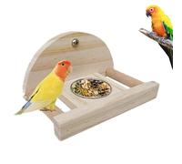 Parrot Feeder for Cage, Wood Perch Bird Stand 5.51x3.54x2.75inch, Stainless Steel Feeding Cup, Bird Cage Accessories for Parakeets, Lovebirds, Cockatiels, and Small Birds