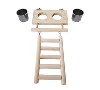 Parrot Feeding Cups Stainless Steel Detachable Bird Food Bowl Water Cup With Holder And Wood Platform Ladder For Bird Cage Food Dish Set Cups For Cage