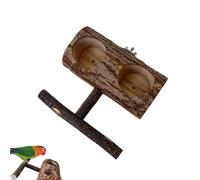 Parrot Feeding Perch, Wooden Bird Feeder Stand, Double Bowl Bird Station, Easy To Clean & Maintain, Natural Wooden Perch, 15x14x6.5cm/5.91x5.51x2.56 Inches For Indoor