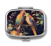Parrot Flower Leaf Pill Case Box with 2 Compartment Medicine Vitamin Organizer for Purse Pocket 5.5x4cm