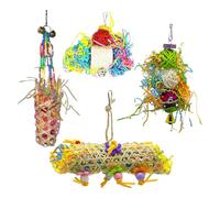 Parrot Foraging Toy Set - 4 Pieces Colorful Chew Toys, Bird Supplies | Cage Perches Climbing Hangers, Daily Training Enrichment Activity for Lovebirds Inside Home Holidays Playtime Entertainment Fun T