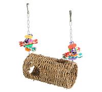 Parrot Grass Tunnel Toy | Seagrass & Bamboo Chewing Swing | Hideout House for Cockatiel/Budgie/Hamster | Stress Relief & Boredom Buster
