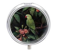 Parrot Green Leaf Pill Case Box with 3 Compartment Medicine Vitamin Organizer for Purse Pocket 5x5cm