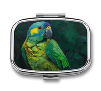 Parrot Green Pill Case Box with 2 Compartment Medicine Vitamin Organizer for Purse Pocket 5.5x4cm