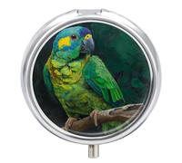 Parrot Green Pill Case Box with 3 Compartment Medicine Vitamin Organizer for Purse Pocket 5x5cm