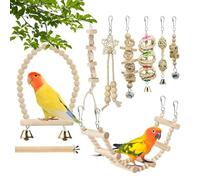 Parrot Gym - Timber Climbing Ladder, Natural Wood Swing Set, Hanging Foraging Station, Avian Enrichment Gear, Pet Bird Supplies Category, Large Multicolored Set for Macaws Cockatoos and Conures