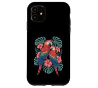 Parrot Hibiscus Leaves Tropical Flora Birds Macaw Case for iPhone 11