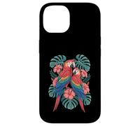 Parrot Hibiscus Leaves Tropical Flora Birds Macaw Case for iPhone 14