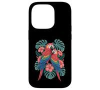 Parrot Hibiscus Leaves Tropical Flora Birds Macaw Case for iPhone 14 Pro