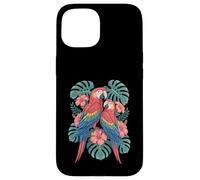 Parrot Hibiscus Leaves Tropical Flora Birds Macaw Case for iPhone 15