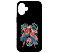 Parrot Hibiscus Leaves Tropical Flora Birds Macaw Case for iPhone 16