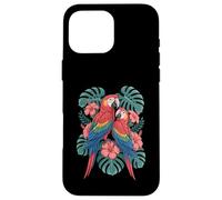 Parrot Hibiscus Leaves Tropical Flora Birds Macaw Case for iPhone 16 Pro Max