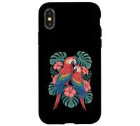 Parrot Hibiscus Leaves Tropical Flora Birds Macaw Case for iPhone X/XS