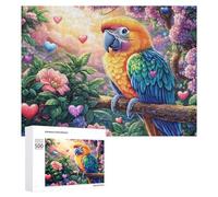 Parrot in Dreamy Garden with Hearts 500 Piece Jigsaw Puzzle for Couples Home Puzzle Collaboration Strategic Thinking Gift for Romance 500 PCS