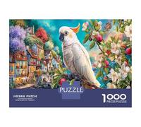 Parrot in Flower Town 1000pc Premium Jigsaw Puzzle Nature Pet Classic Jigsaw Puzzle Premium Cardstock Decompression Wall Decor Women Men Senior Enthusiasts Concentration Training 70x50cm/