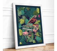Parrot in Paradise Tropical Framed Wall Art Print A4 (29.7×21cm) White, Wall Decor for Living Room, Bedroom, Office & Home, Ready to Hang, Art Gift