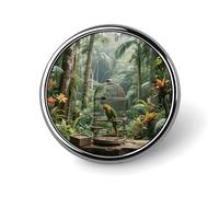 Parrot in Rainforest Button Badge Classic Cute Brooches Fashion Round Badge Exquisite Metal Lapel Pin Personalized Pins Buttons for Clothing Backpack Hat Jackets Decoration