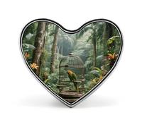 Parrot in Rainforest Button Badge Fashion Love Heart Brooch Personalized Exquisite Metal Lapel Pin Button Decoration Heart Lapel Brooch Pin for Clothing Backpack Hat Jackets