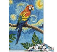 Parrot in Starry Night Style Puzzle Jigsaws 500 Pieces for Adults Wood Puzzles Wooden Puzzles Educational Game Challenge Toy 500pcs (52x38cm)