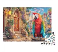 Parrot in Town 1000 Piece Jigsaw Puzzle for Adults Scarlet Macaw by Old Stone Doors Challenging Hard Premium Thick Sturdy Vibrant Stress Relief Family Game 38x26cm/1000pcs