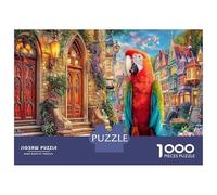 Parrot in Town 1000 Piece Parrot Doorways Sturdy Cardboard Classic Jigsaw Puzzle for Adults Kids Hard Impossible Game Decompression Wall Decor 70x50cm/1000pcs