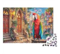 Parrot in Town 1000pc DIY Jigsaw Puzzle for Puzzle Hobbyists Sturdy Cardboard Parrot Doorway Poster Home Decoration Wall Display Mental Puzzle Game 38x26cm/1000pcs
