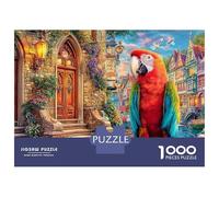 Parrot in Town Jigsaws Suitable for Decompression And Wall Decor 1000 Piece Puzzle Bird in Psychedelic Floral Art for Adults & Kids Age 12 Years Up 52x38cm/1000pcs
