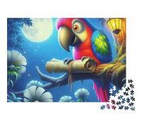 Parrot Jigsaw Puzzle Feathered Floral Scene 1000 Piece Premium Cardboard Stress Relief Rainy Day Indoor Hobby for Adults Advanced Puzzlers Enthusiasts 38x26cm/1000pcs