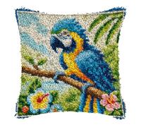 Parrot Latch Hook Pillow Case Kits,17X17Inch 3D DIY Latch Hook Cushion Cover Kits Latch Hook Kit,with Latch Hook Tool Latch Hook Kit for Adults and Beginners (B)