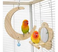 Parrot Moon Swing and Flower Mirror Stand Set, Tiger-Print Peony Xuan Feng Toy, equipped with bells, small and medium-sized parrot rings, bird cage accessories, large, small (Small)