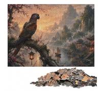 Parrot on a Cliff Overlooking a Pagoda Jigsaw Puzzle for Adults, 500 Pieces | Jigsaw Puzzle - border-first or section-first building options alone or together.
