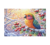 Parrot on A Snowy Berried Bough 1000 Piece Pack Classic Jigsaw Puzzle Couple Puzzle Partners Ultra Difficult Wall Decor Easter New Year Eco Friendly Cardboard 1000 PCS