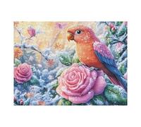 Parrot on Snowy Pink Rose 500 Piece Jigsaw Puzzle for Adults Sick Day Activity Gentle Distraction No Dust Pieces Great Gift for Get Well Soon 500 PCS